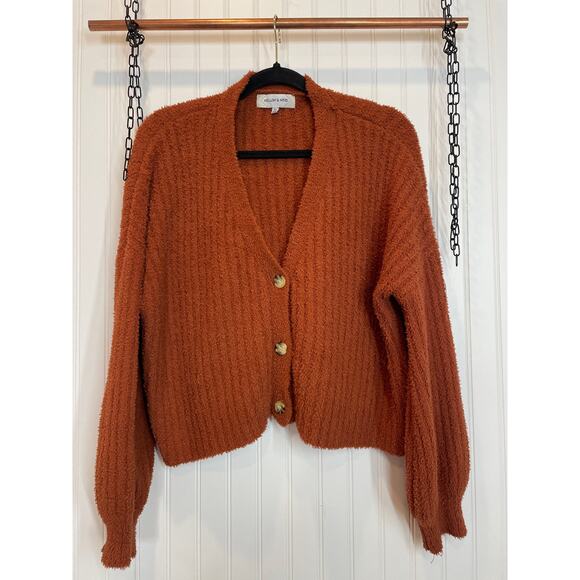 Willow and Wind Brown Ribbed Knit V-Neck Boxy Relaxed Button Cardigan Size XS - Picture 1 of 7